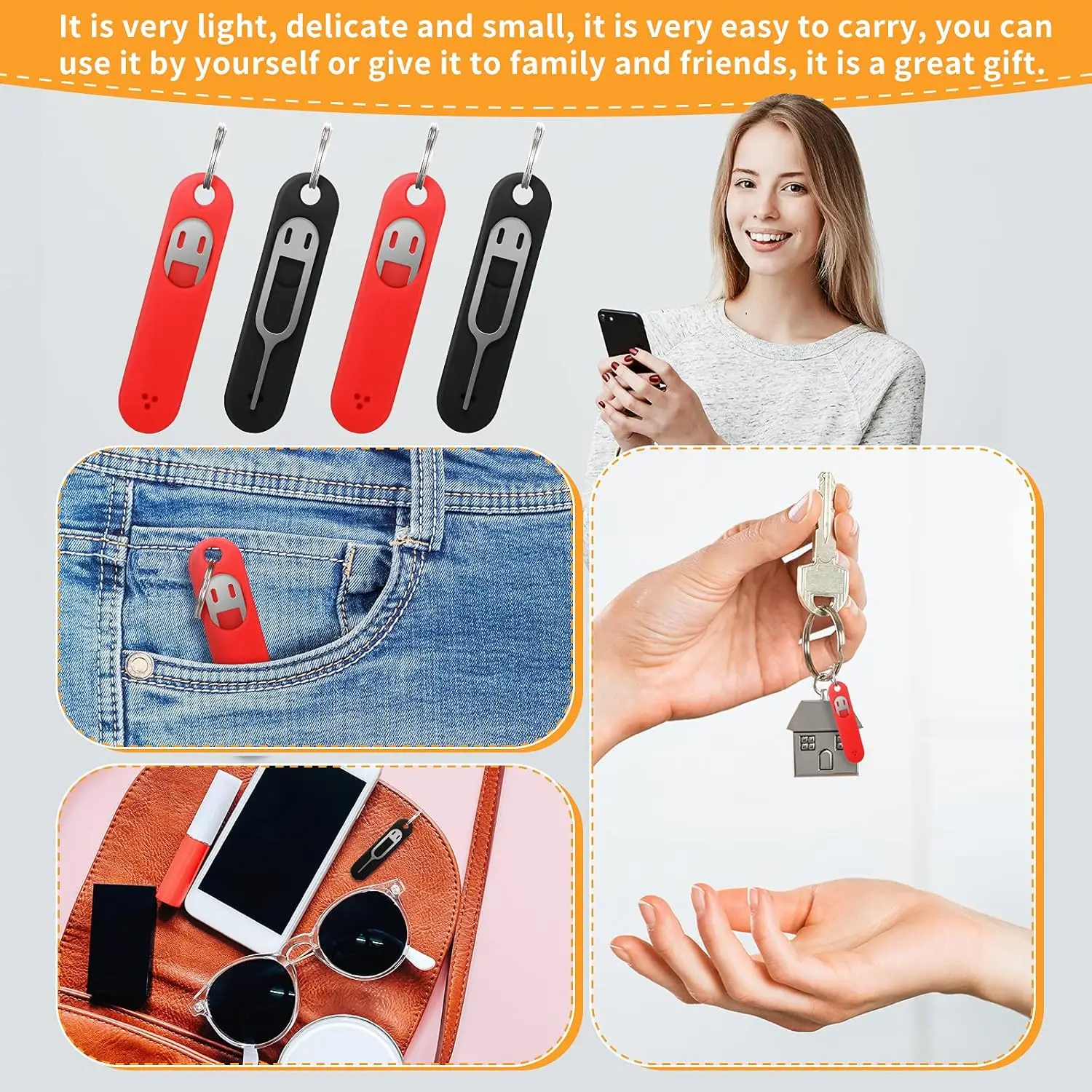 5/3/1Pack Sim Card Removal Tool with Silicone Protective Case Anti-Lost Card Eject Pin Needle Tray Opener Keyring for Smartphone