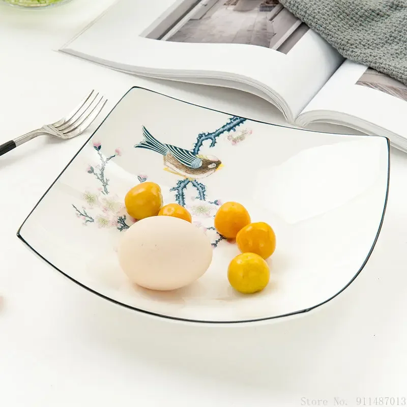 Chinese Creative Bone China 8 Inches Irregular Tableware, Home Kitchen Restaurant Supplies Desserts Salad Deep Dining Plate, 1Pc