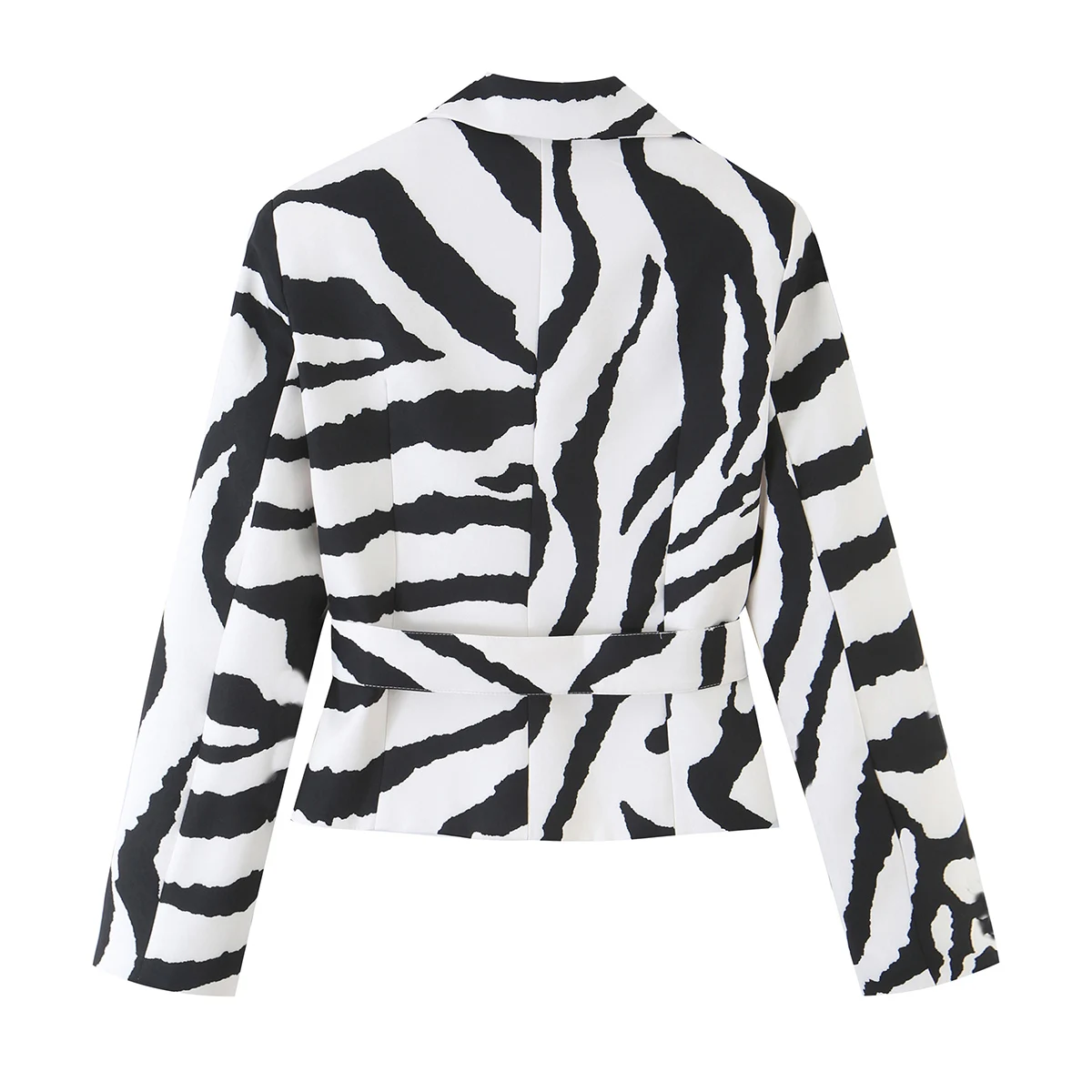 KONDALA Women Trendy Zebra Blazer with Belt Elegant High Street Short Blazer New 2026 Early Fall Fashion Dating Holiday Blazer