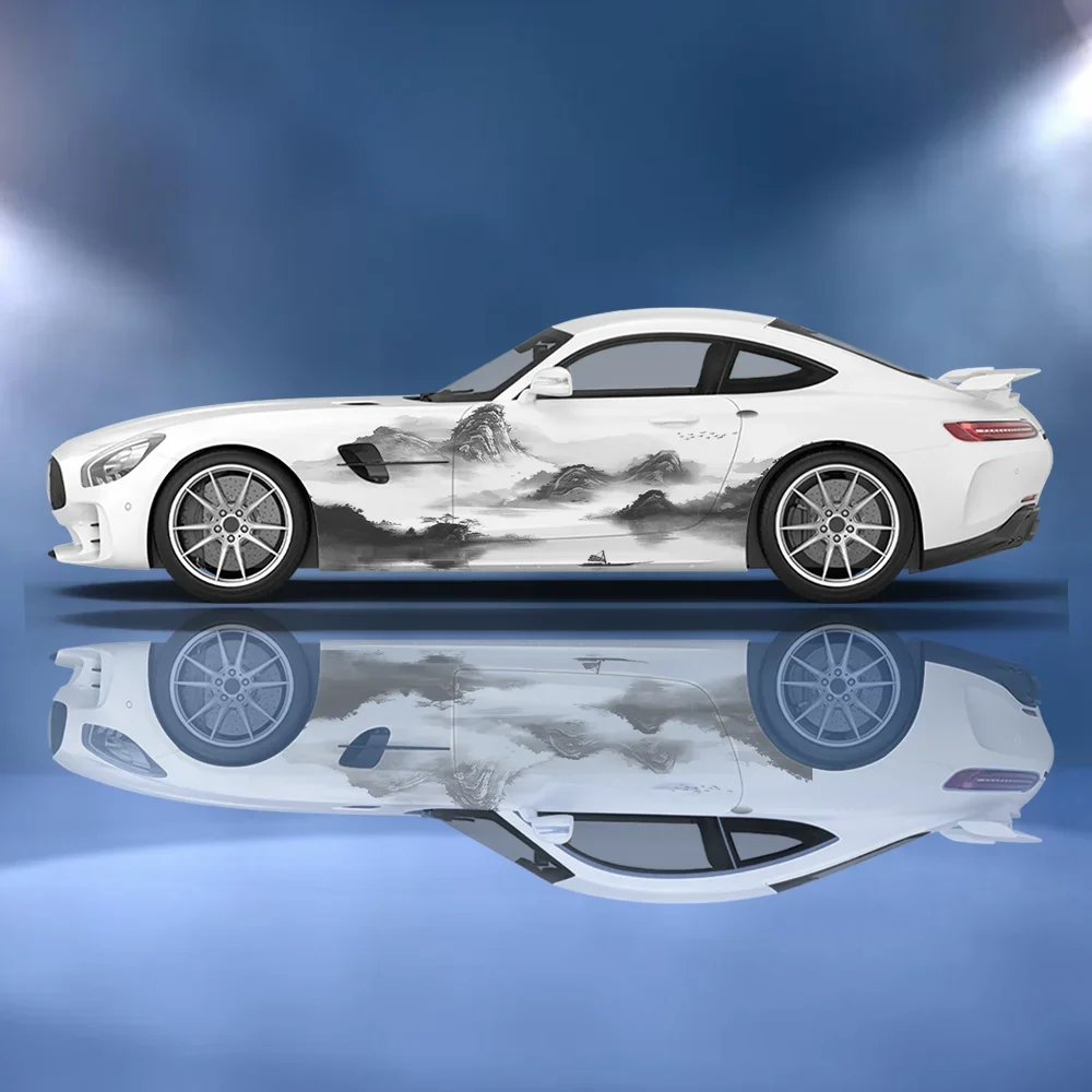 Ink Wash Mountain Scenery Car Vinyl Wraps Decal Self-adhesive PVC Sticker Suitable for Trucks SUV Decor Auto Accessories Gift