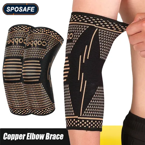 1Pair Copper Elbow Compression Sleeves, Tennis Elbow Brace for Women Men, Arms Support Sleeve for Tendonitis, Tennis, Golfers