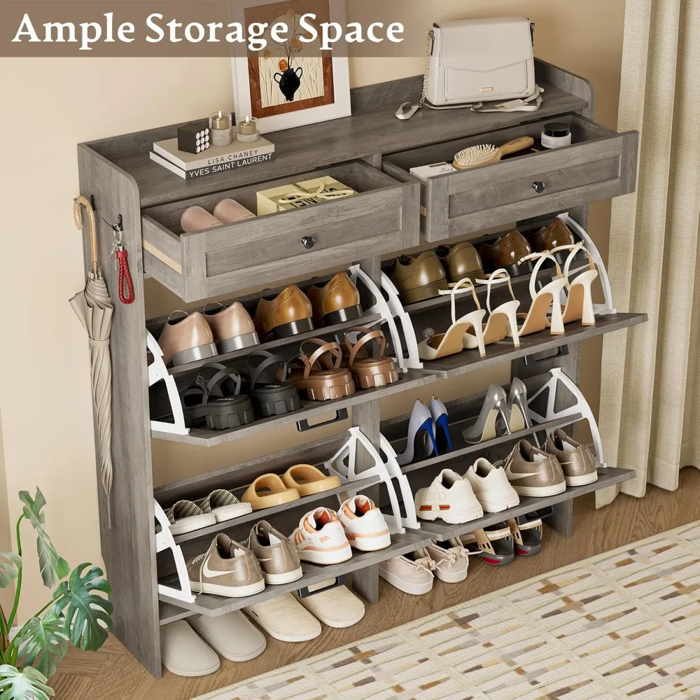 

Shoe Storage Cabinet for Entryway, Farmhouse Wide Shoe Cabinet with 4 Flip Drawers and 2 Top Drawers, Freestanding, Customized