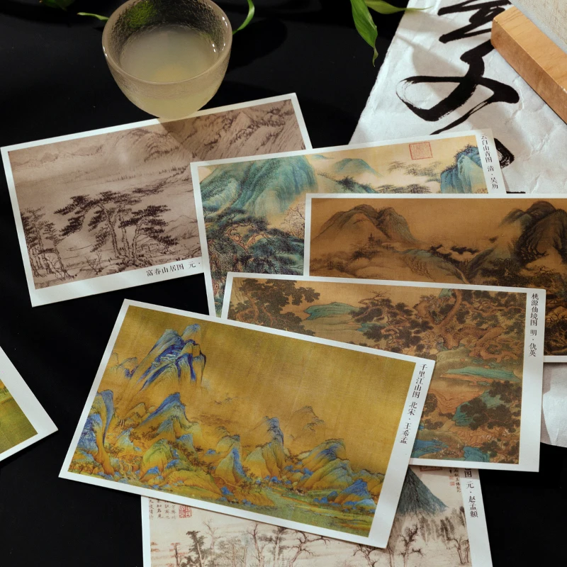 Morning Rain: Classic Chinese-Style Painting Postcard with a High-End Artistic Feel, Vintage Birthday Greeting Card, Small Card for Wall Decoration