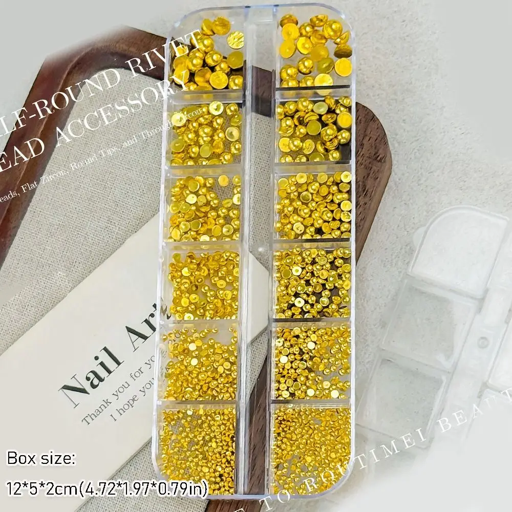 Gold Silver 3D Half Round Pearls Nail Charms Flatback Mixed-Sizes Nail Ornaments Caviar Beads Nail Art Decoration 6