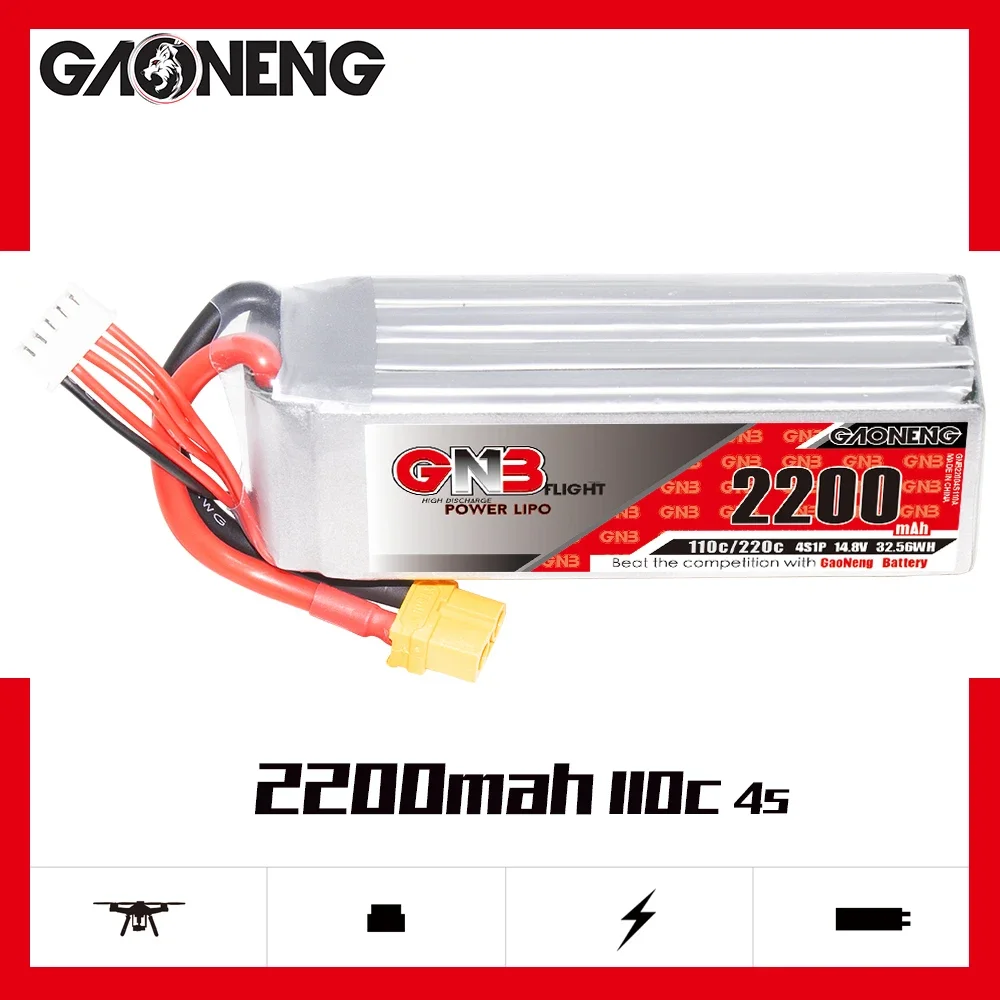 

GAONENG GNB 2200 мАч 4S 110C 220C 14,8 в XT60 LiPo аккумулятор 180-330 мм бесщеточный Дрон для футбола FreeWing Air Wing RC Hobby