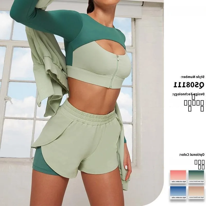 

Women's Fitness Yoga Long Sleeve Outdoor Running Sport Suit Two-Piece Set Color Block Splicing Casual Leisure Work Outfit
