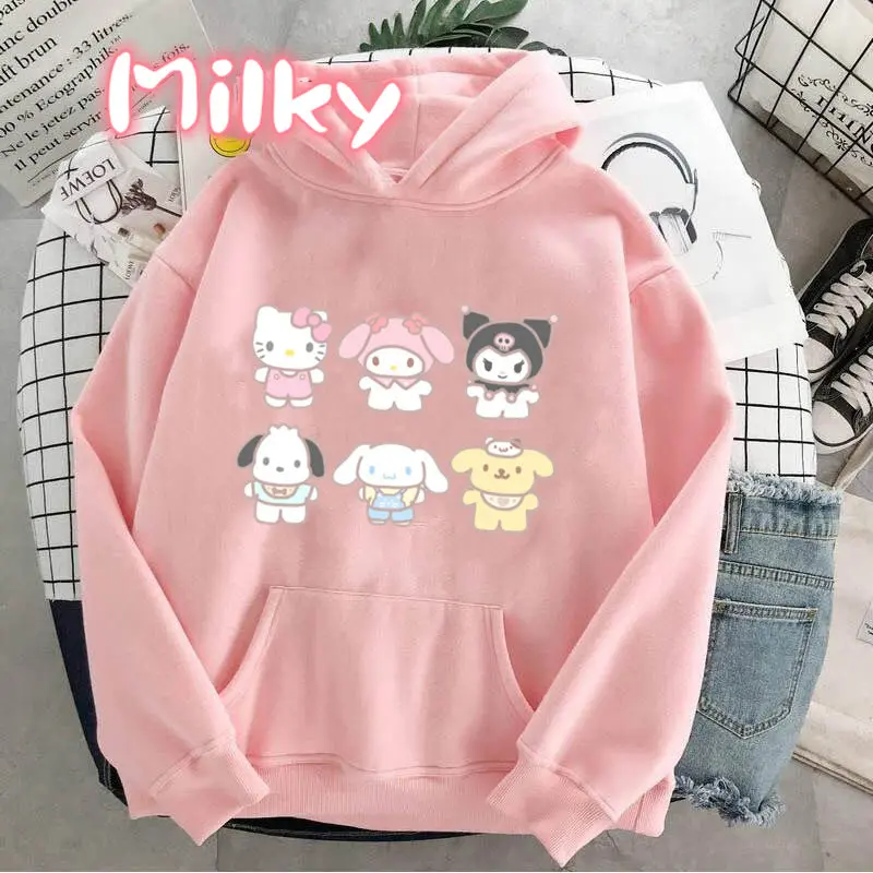 2024 New Fashion Women Hoodie Hello Kitty Hoodies Spring Autumn Pink Hoodie Sweatshirt Clothes Tops Clothing Oversized Pullover