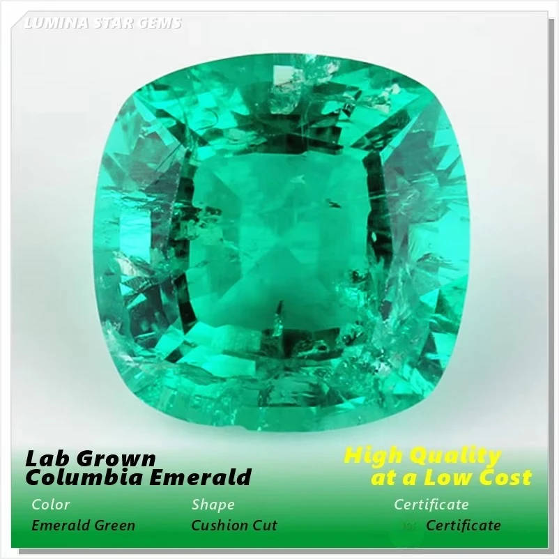 Lab Grown Colombian Emerald Stone Hydrothermal Cushion Cut High Quality Perfect for Rings & Necklaces Selectable Certificate