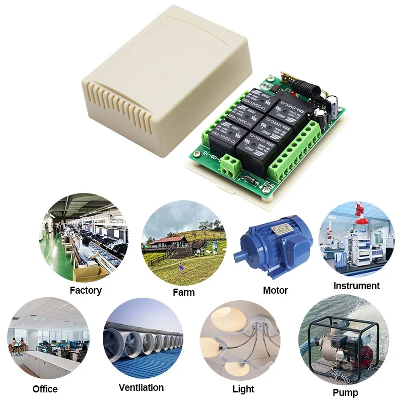 6 Way RF Wireless Receiver Module Digital Remote Switch for Commercial Lighting Exhaust Water Control DC 12V/24V Relay System