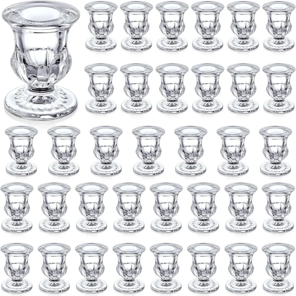 Foaincore 36 Pcs Taper Candle Holders Bulk 2.5 Inch Candlestick Holder Candle Holder Small Candlestick Holder Thicker Glass Cand