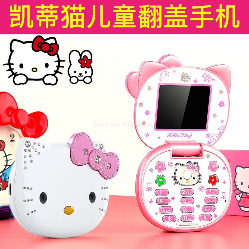 

2023 Kawaii Sanrioed Hello Kitty Флип-телефон мультфильм милый Taiml мини-телефон Подарки Игрушки для подарка на день рождения игрушки