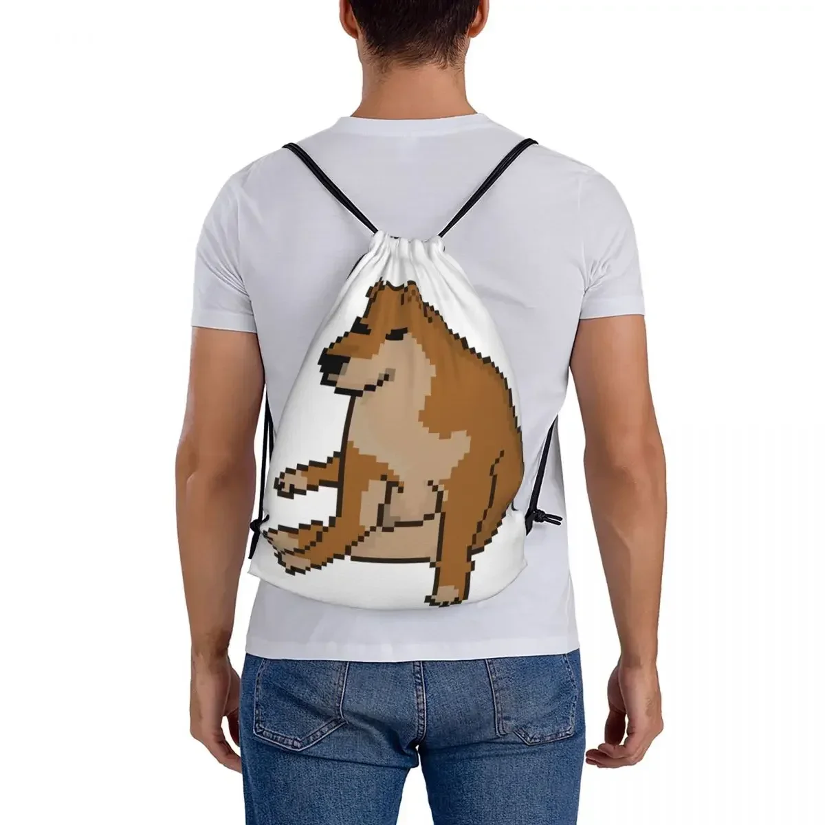 Pixelated Cheems Backpacks Fashion Portable Drawstring Bags Drawstring Bundle Pocket Sundries Bag Book Bags For Travel Students