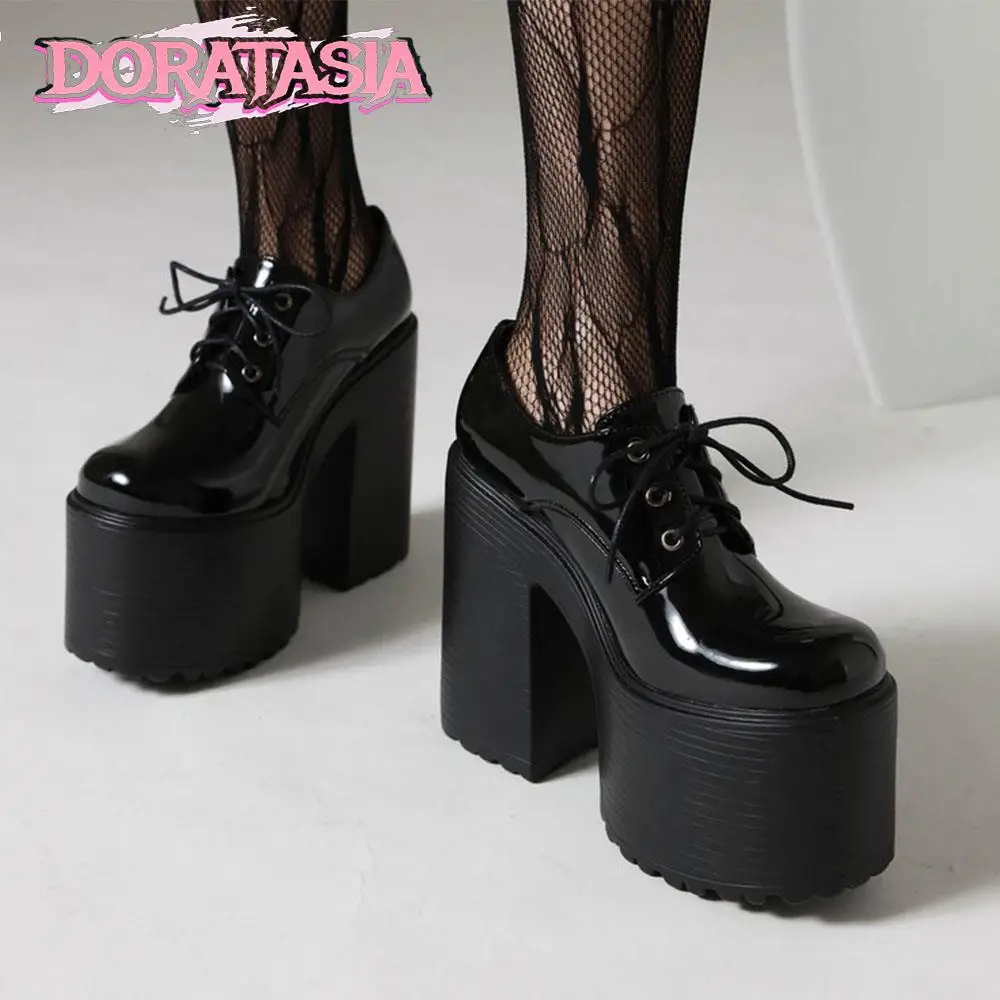 DORATASIA gruby wysoki obcas damskie czółenka Mary Jane zasznurować buty platformy dla kobiety 2023 Brand New Punk Goth fajne modne pompy