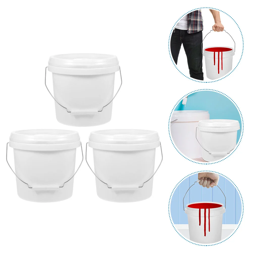 2pcs 4L White PP Paint Buckets Iron Handle Lid 4kg Chemical Container for Packaging Tight Seal Storage Round Empty