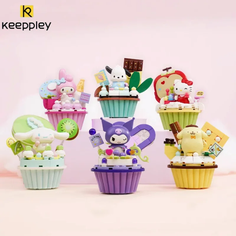 Keeppley Sanrio Cute Cake Cup Kuromi Pochacco Building Blocks Puzzle Assembly Boys and Girls Toy Model Ornaments Collection Gift