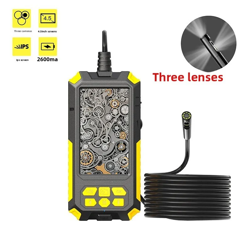 

4.5" IPS Screen Triple Lens Borescope, 1080P HD Dual Display Waterproof Industrial Endoscope for Pipeline Inspection & Plumbing