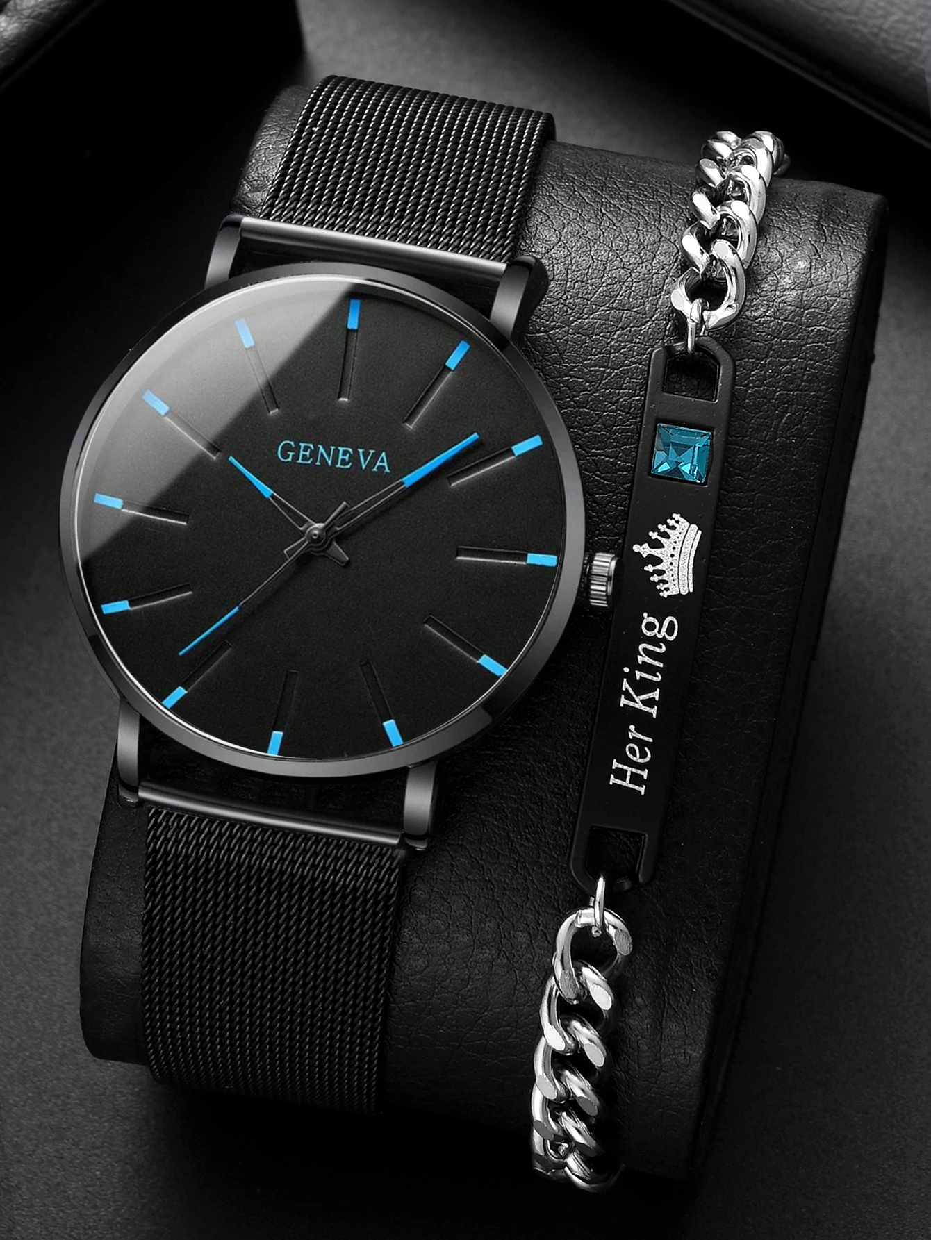 2PCS Set 2023 Minimalist Men\'s Fashion Ultra Thin Watches Simple Men Business Stainless Steel Mesh Belt Quartz Watch