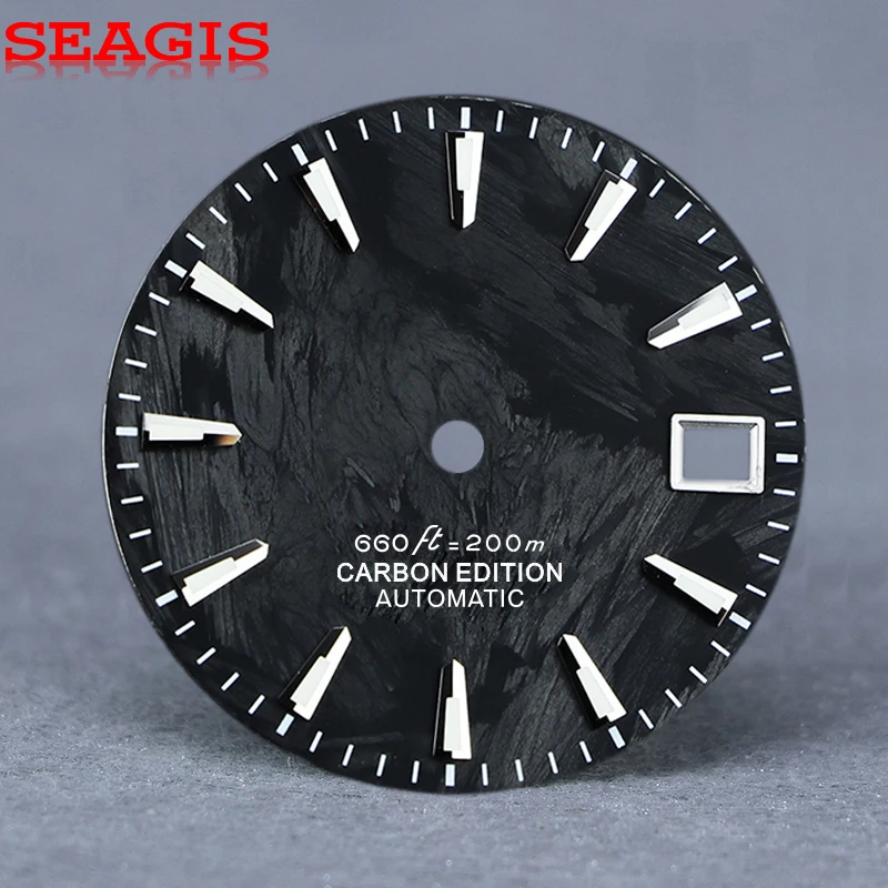 SEAGIS Carbon Fiber Dial, 28.5 mm Dial BGW9 Lume for NH35 Dial Mod Watch Parts Customization No Logo Watch Face