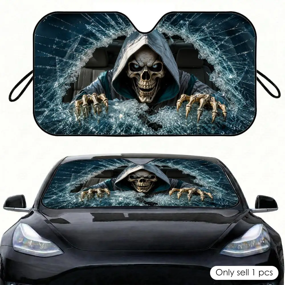 

Skull-Themed Sun Visor Car Windshield Sunshade Front Window UV Protection Heat Insulation Sun Shade Cover Foldable