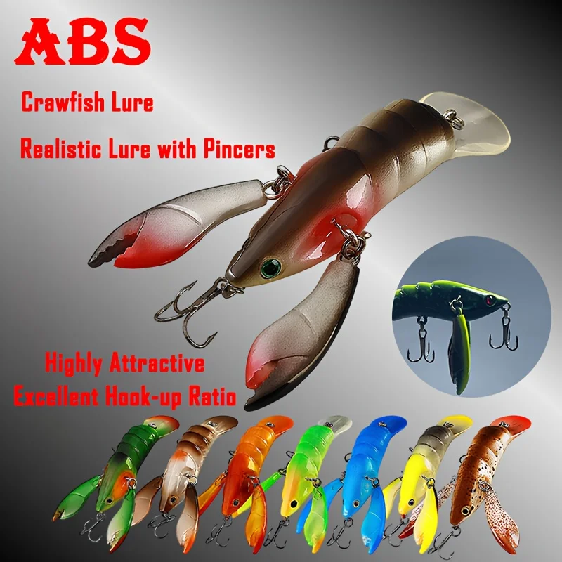 2PCS Random Colors Crawfish Crankbait ABS Double Claws Realistic Hard Lure Sinking Slow Fall Action for Fresh Mandarin Fish
