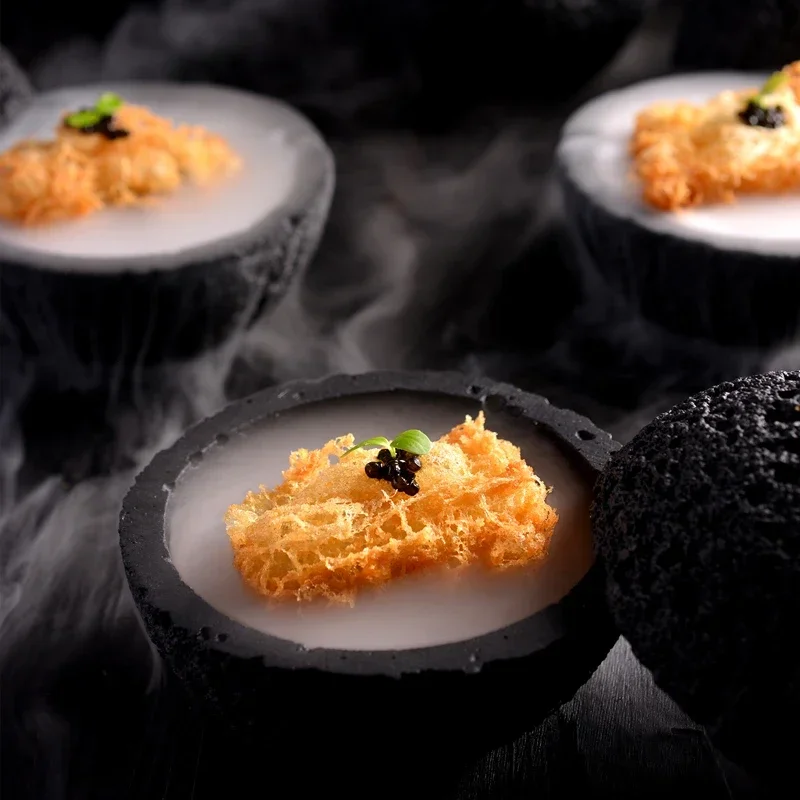 Bowl Creative Volcanic Round Stone Planet Molecular Black Bowls Imitation Disk Cuisine Ball Of Soup Smoked Tableware