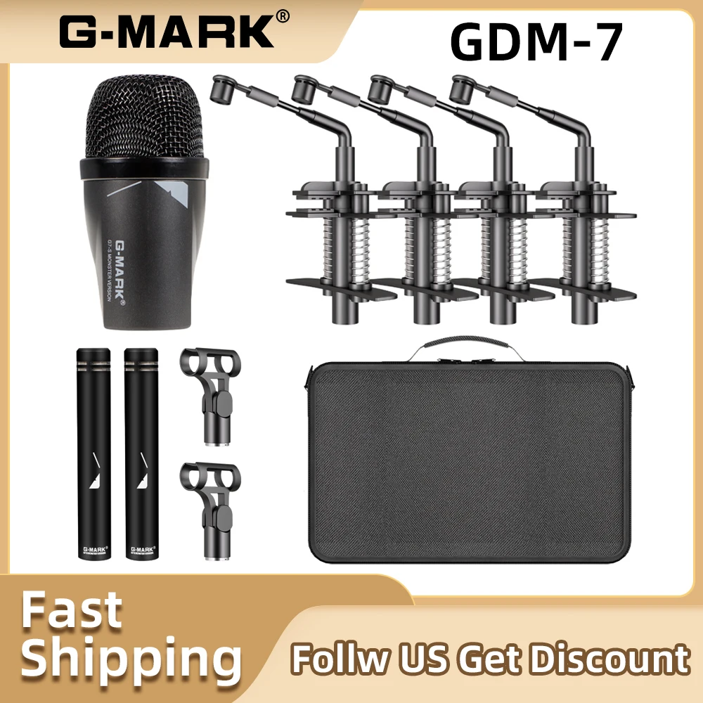 

Drum Microphone Kit G-MARK GDM7 Musical Instruments Mic For Bass Snare Drums Band Stage Instrumental Performance Recording Live