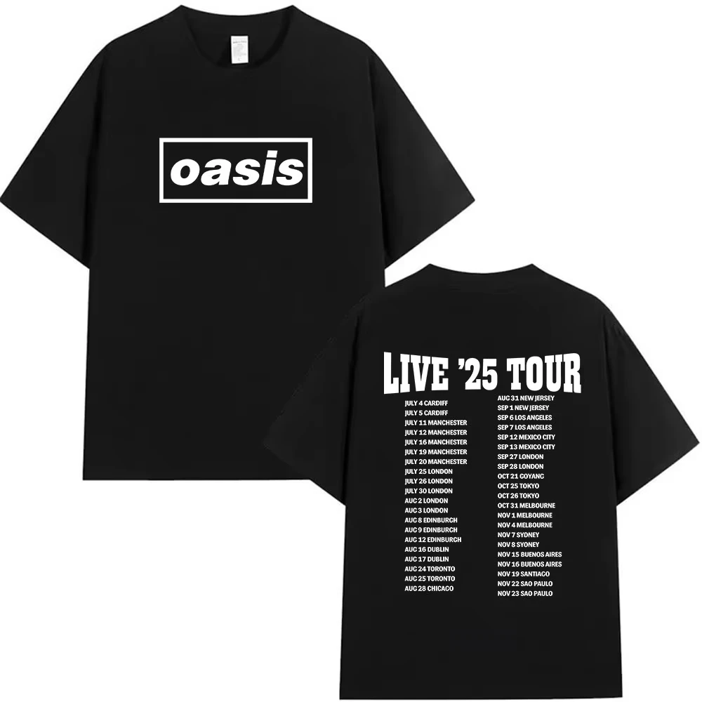 

O-Oasis Live 25 Tour T-Shirts Men's Women Casual High Quality Cotton T Shirts British Fans Gift Short Sleeve T-shirt Streetwear