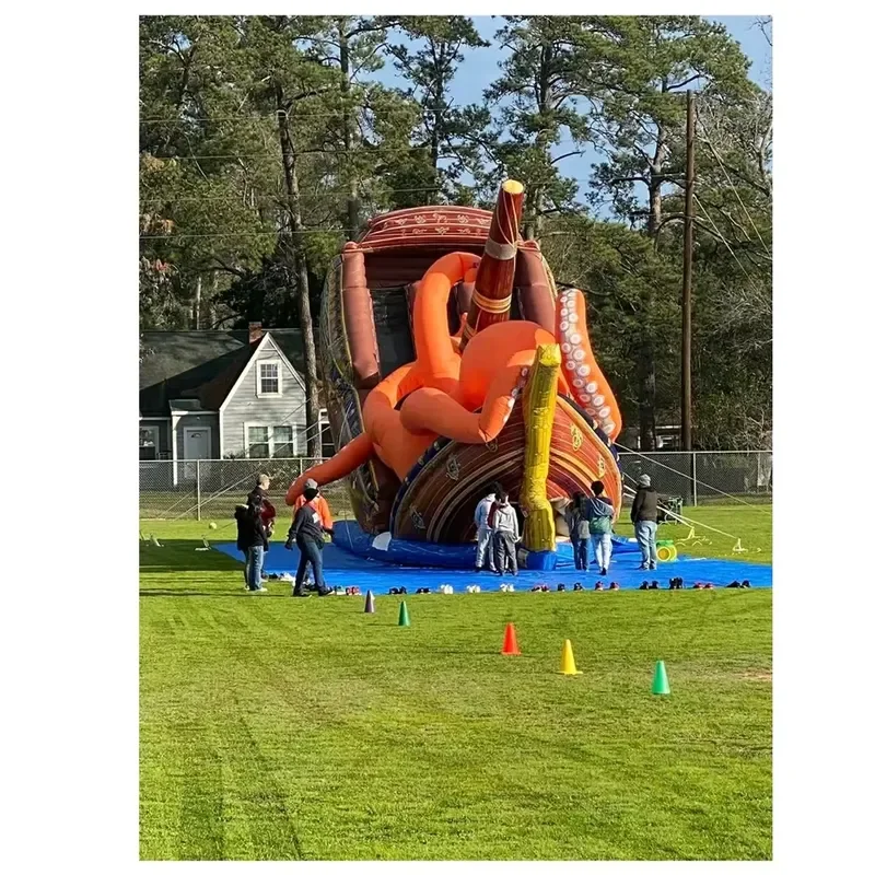 PVC Mesh Cloth Inflatable Slide Red Giant Octopus Wraps Pirate Ship Castle Jumping Game Kids Adult Outdoors Mingei Easy Setup