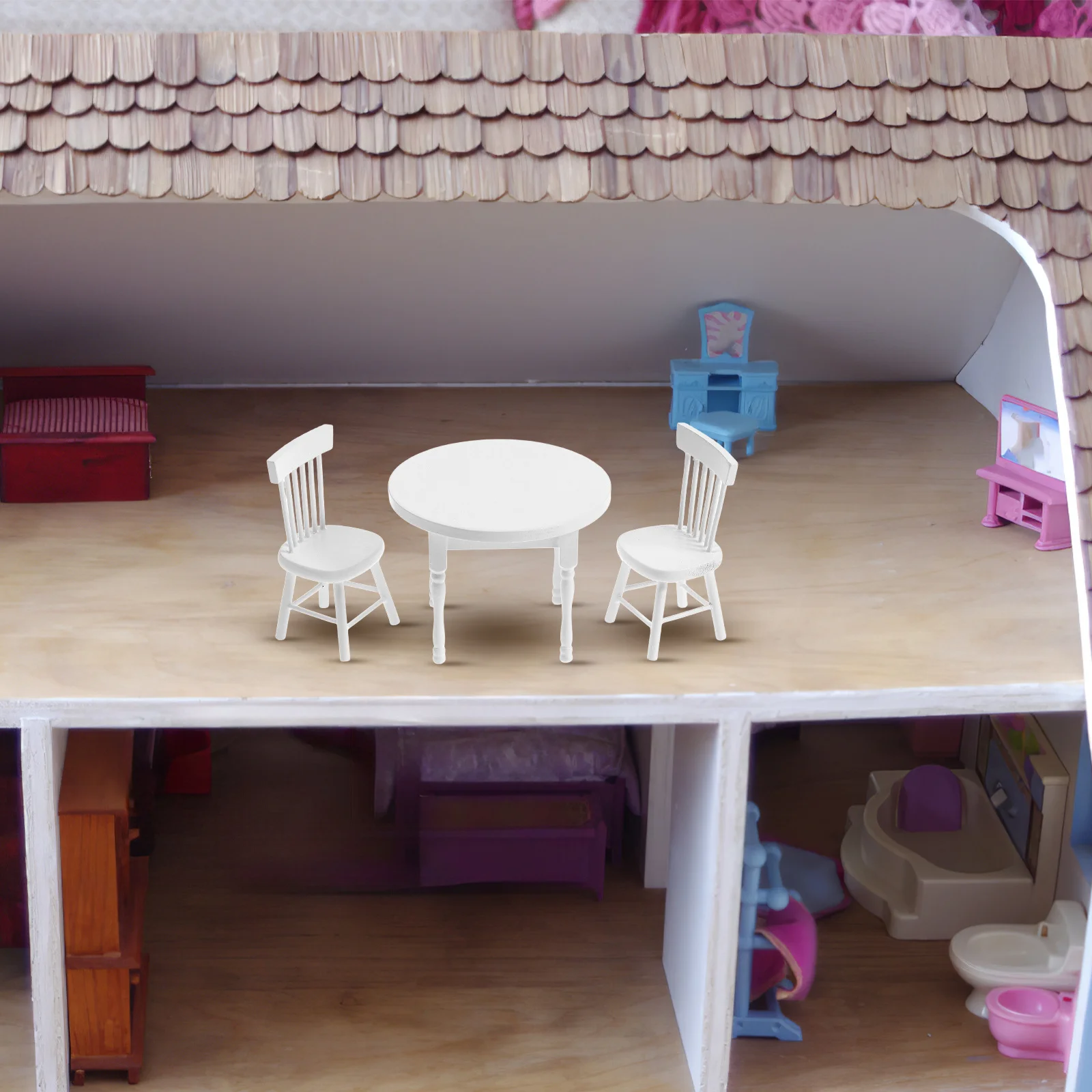 1Set Miniatur-Tischdekoration, Puppenhaus-Möbelset aus Holz, komplizierte Designs, authentischer Charme, langlebig, stabil, geeignet für die Präsentation