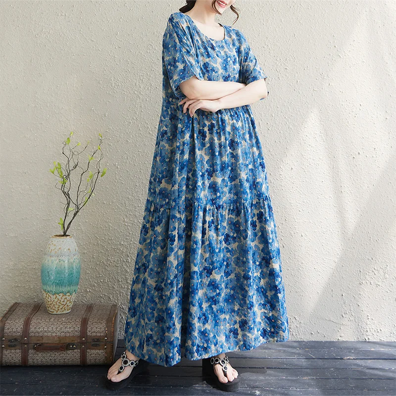 

Летний тонкий хлопковый витой свободный трапециевидный силуэт Dr с ор Sves круглый Ne Large Flounce Cake Sle большого размера для женщин Dr