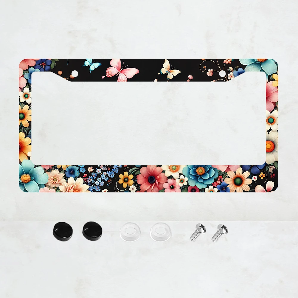 

Рамка для номерного знака с изображением бабочки и цветов, алюминиевая рамка для номерного знака с лесными цветами, декор для автомобиля, с винтами