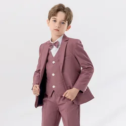 Children White Pink Piano Party Dress Kids Jacket Vest Pants Bowtie 4PS Ceremony Photograph Suit Flower Boys Performance Costume