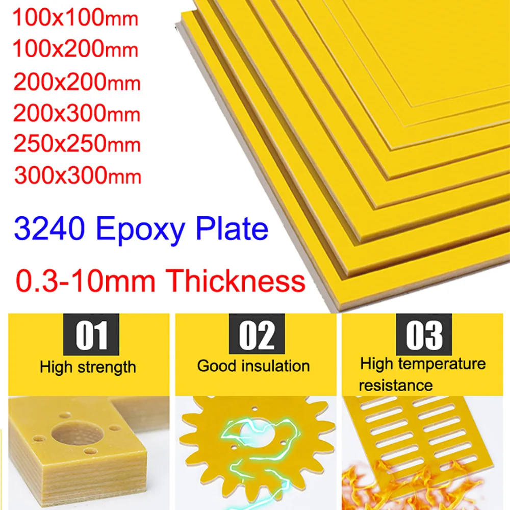 Fiberglass Protection Board Insulation Epoxy Plate Yellow High Temperature Resistant 0.3/0.5/0.8-10mmThickness 3240 Battery Pack