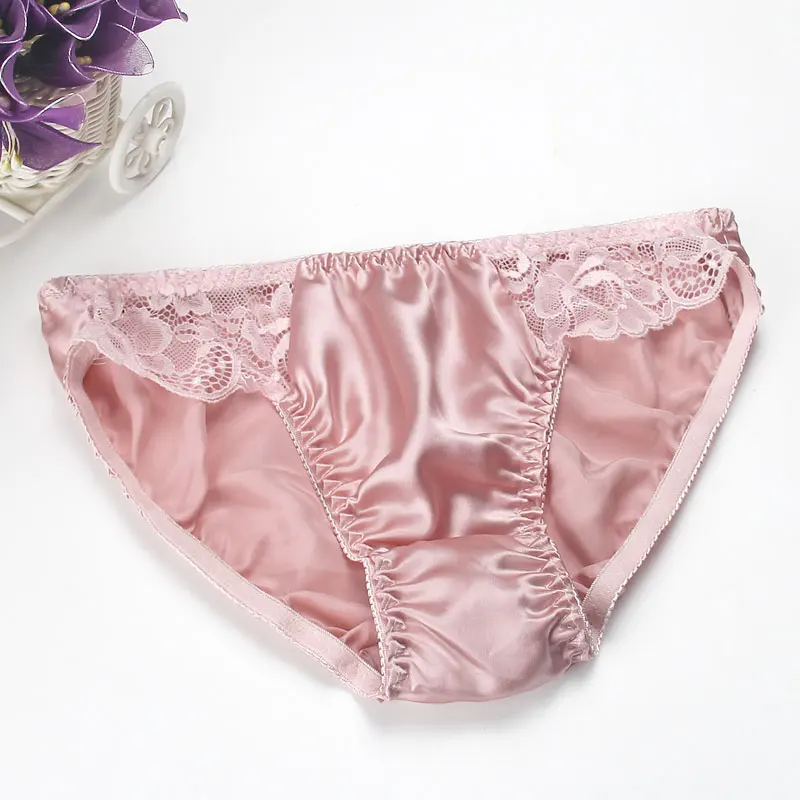 100% Mulberry Silk  Underwear Women Silk Low Waist Women Lace Briefs Sweat Absorbing Breathable
