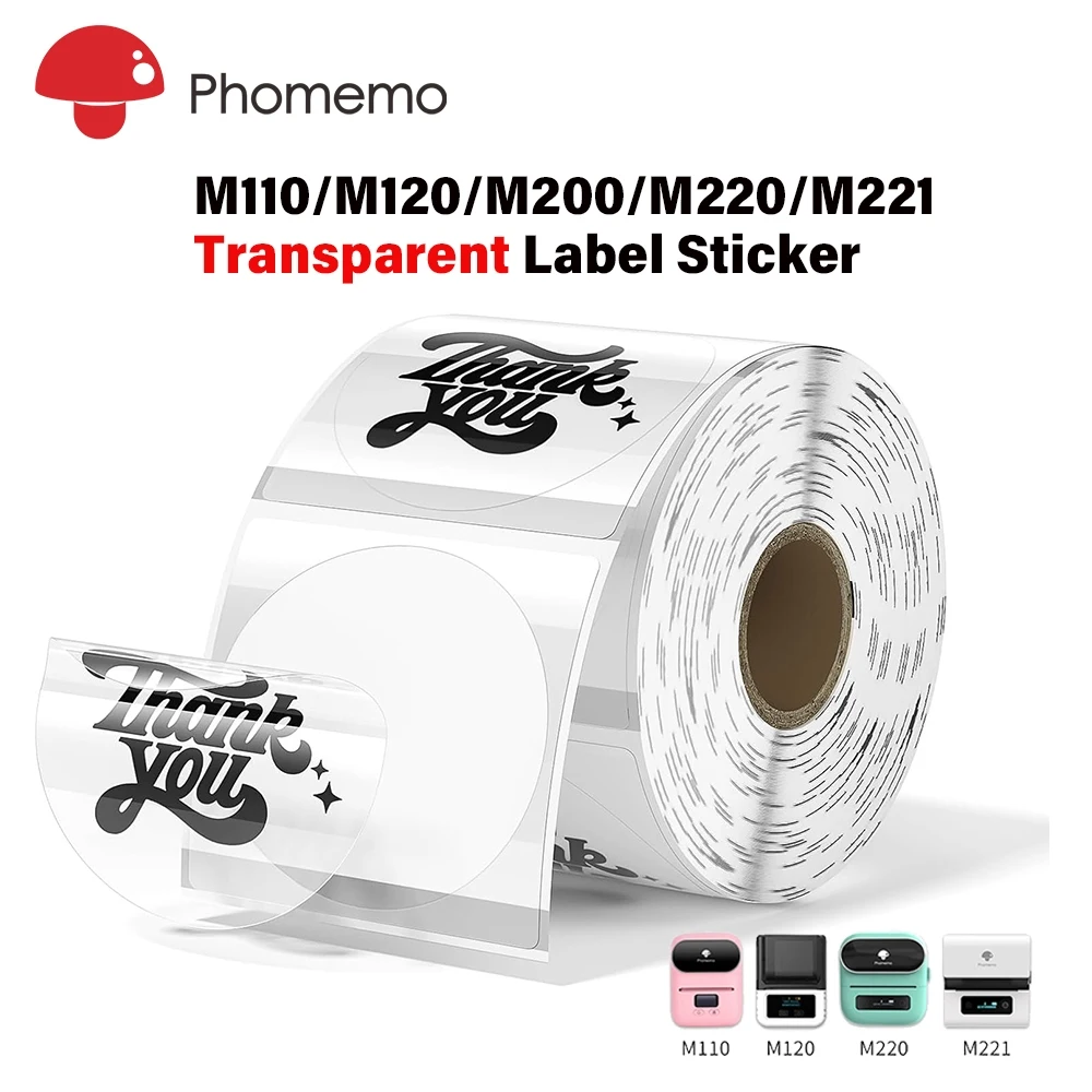 Phomemo Transparent Label Sticker 30/40/50mm Label Maker Tape Thermal Label Printer Sticker for M110/M220/M120/M200/M221 Printer