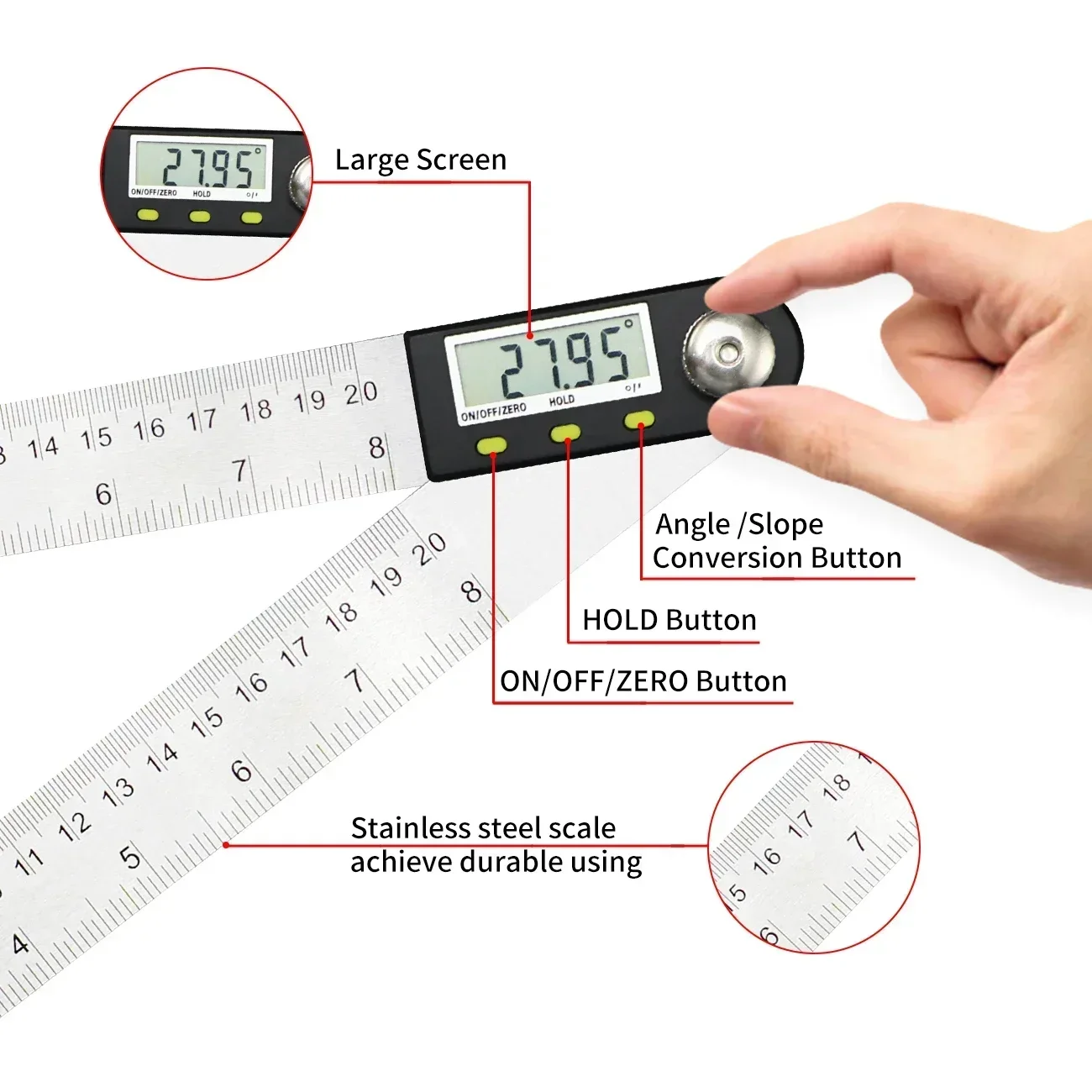 300 mm 12 '' Stainless Steel Angle Ruler Electronic Protractor Goniometer Angle Gauge Angle Digital Ruler Measuring Tool