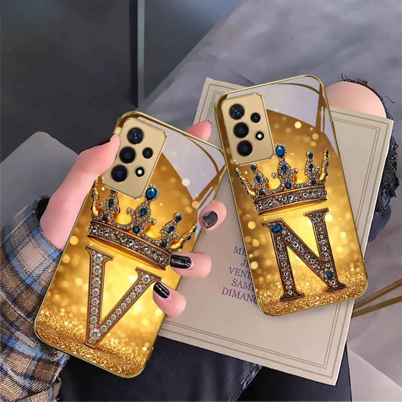 

Crown letters "N V A H" For Samsung A16 A15 A14 A13 A12 A26 A25 A23 A22 A21s A36 A35 A34 A33 A32 A31 A52 A73 72 glass phone case