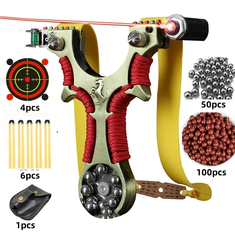 

Laser stainless steel slingshot 8020 metal flat rubber band high-precision slingshot for outdoor hunting, fast pressure shooting