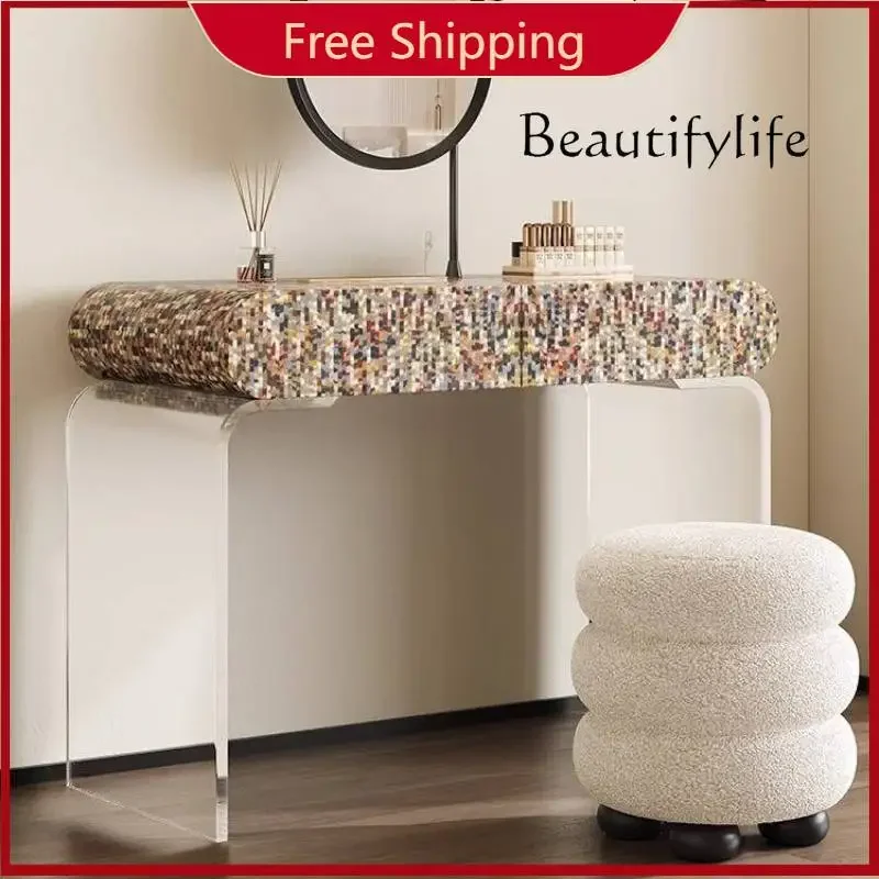 VV W, decoración de lujo, mesa de tocador, cajón de destino, escritorio de tocador de maquillaje largo oculto, muebles de Coiffeuse blancos de Europa que ahorran espacio