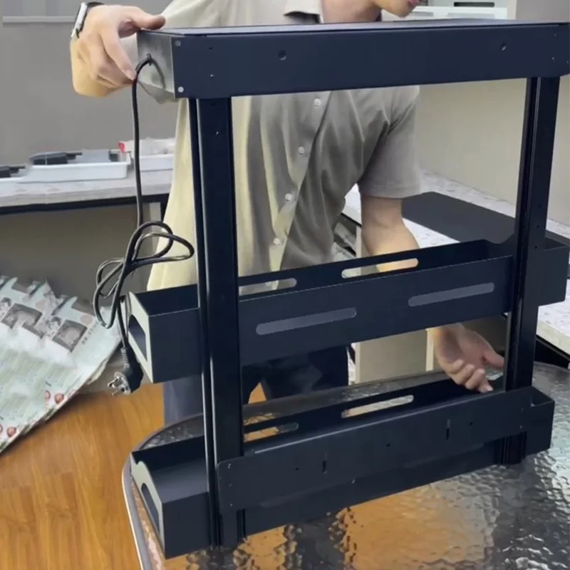 خزانة رفع كهربائية سلة قابلة للسحب على شكل درج سلة توابل قابلة للسحب خزانة تخزين بطبقة مزدوجة مخفية #4