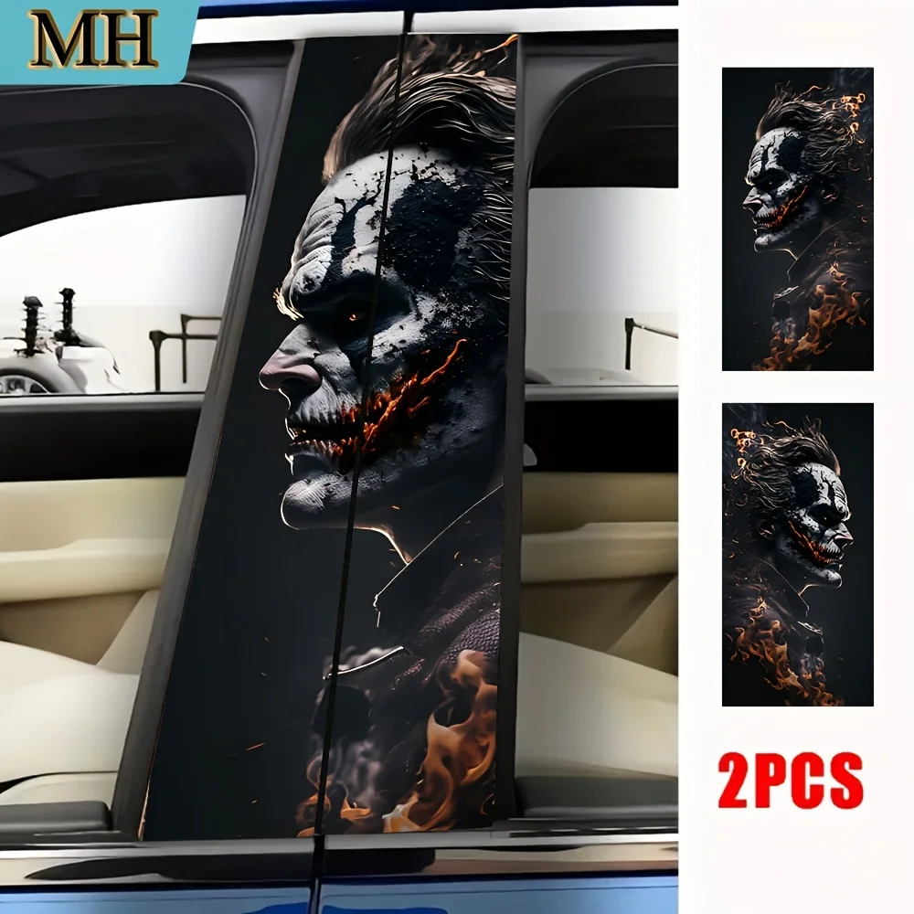 

2 упаковки высококачественных автомобильных наклеек, зомби-клоун, наклейки на дверные стойки, самоклеящаяся водонепроницаемая защитная пленка на стойку B, автомобильная наклейка