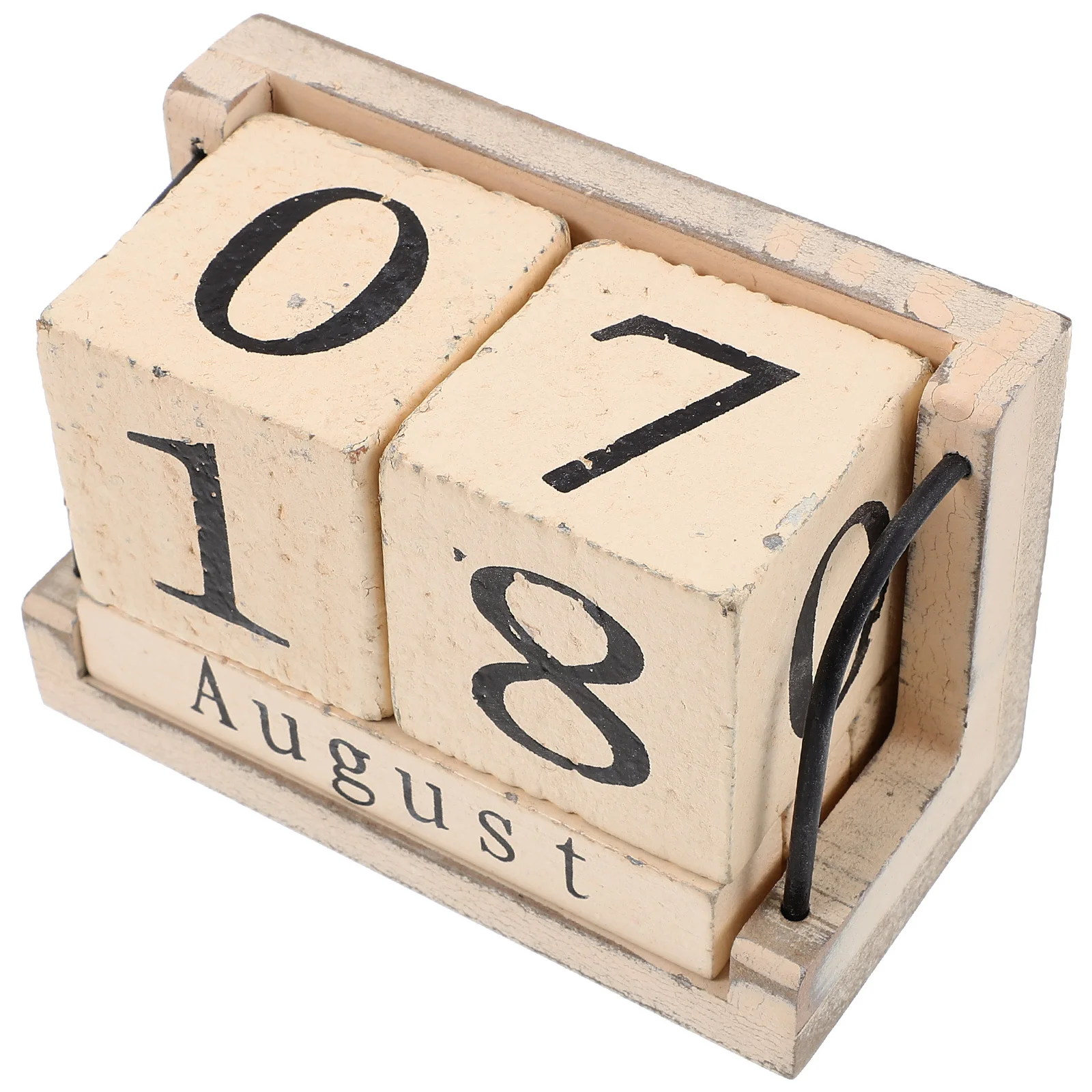 

Wooden Reusable Desktop Calendar Rustic Retro Wooden Stand Home Decor Desk Calendar Burned Effect Office Home Beige