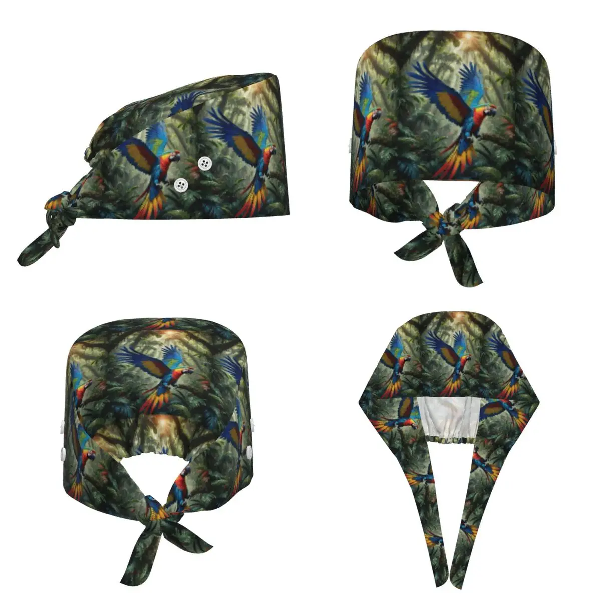 Cute Macaw Parrots Scrub Hat Doctor Working Surgical Cap Men Women Adjustable Nursing Caps for Dentist