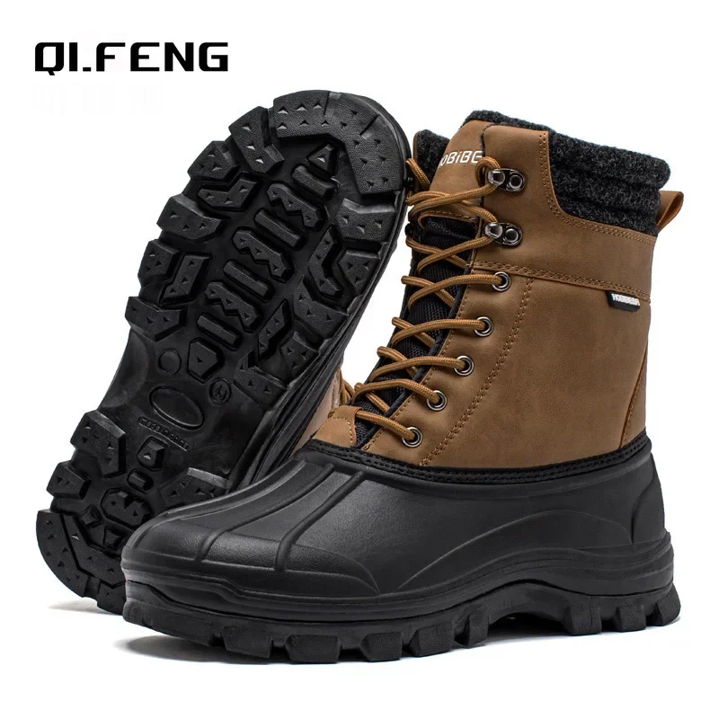 Winter New Outdoor Anti Slip Wear Resistant Snow Boots Men\'s Work Warm High Top Plush Boots Mountaineering Hiking Touring Shoes