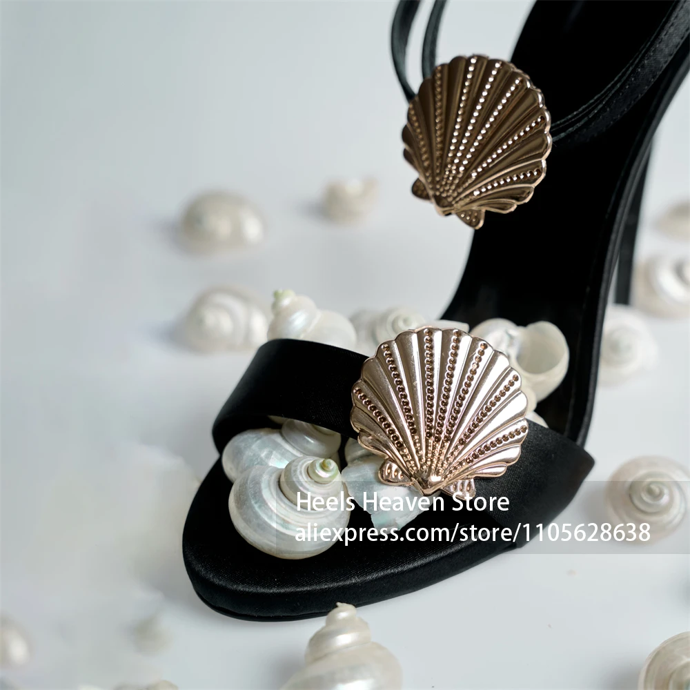 Rose Gold Shell Ornaments Sandals Open Toe Silhouette Adjustable Ankle Strap Open Toe Slingback Heels Tropical Vacation Outfit