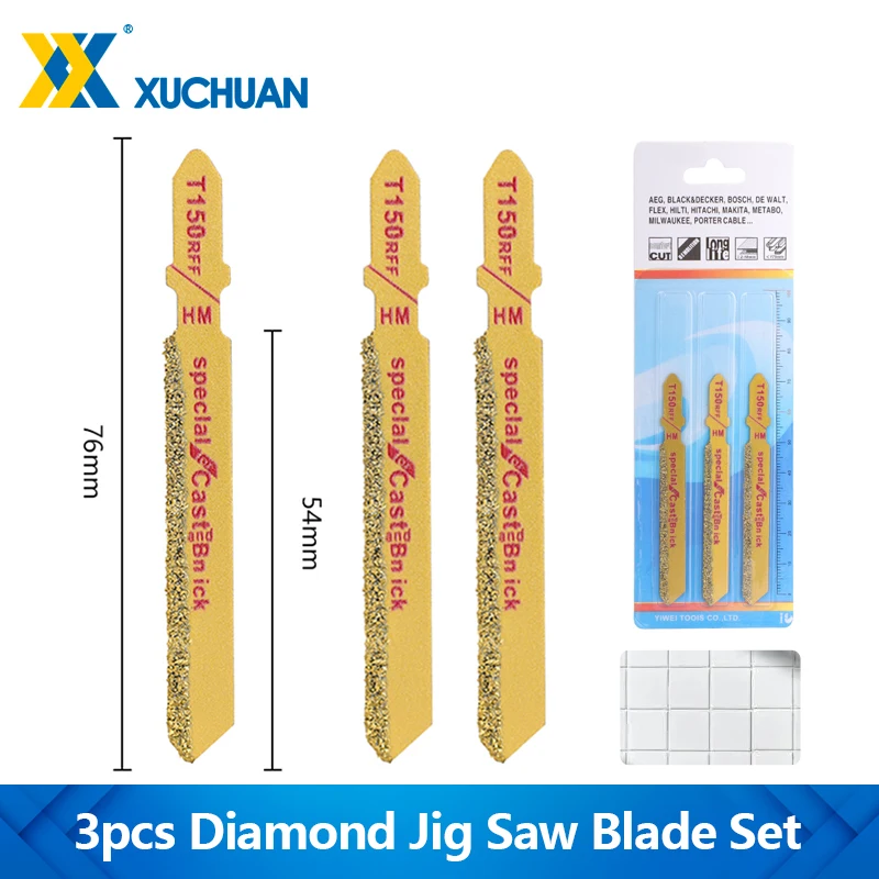 

T-Shank Jigsaw Blade 3pcs Diamond Reciprocating Saw Blade 4'' 50 Grit Brazed Jig Saw Blade For Ceramic Tile Granite Cutting Tool