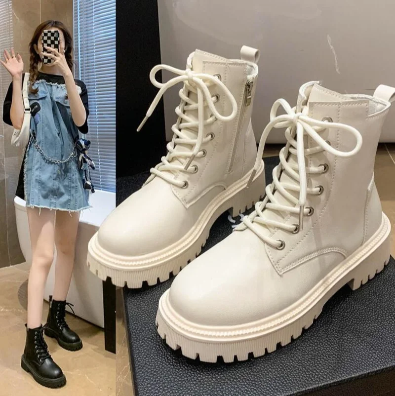 

Женские зимние ботинки, корейская версия, модные рабочие ботинки на шнуровке, черные туфли на плоской подошве, новинка 2025, элегантный дизайн, женские ботинки челси