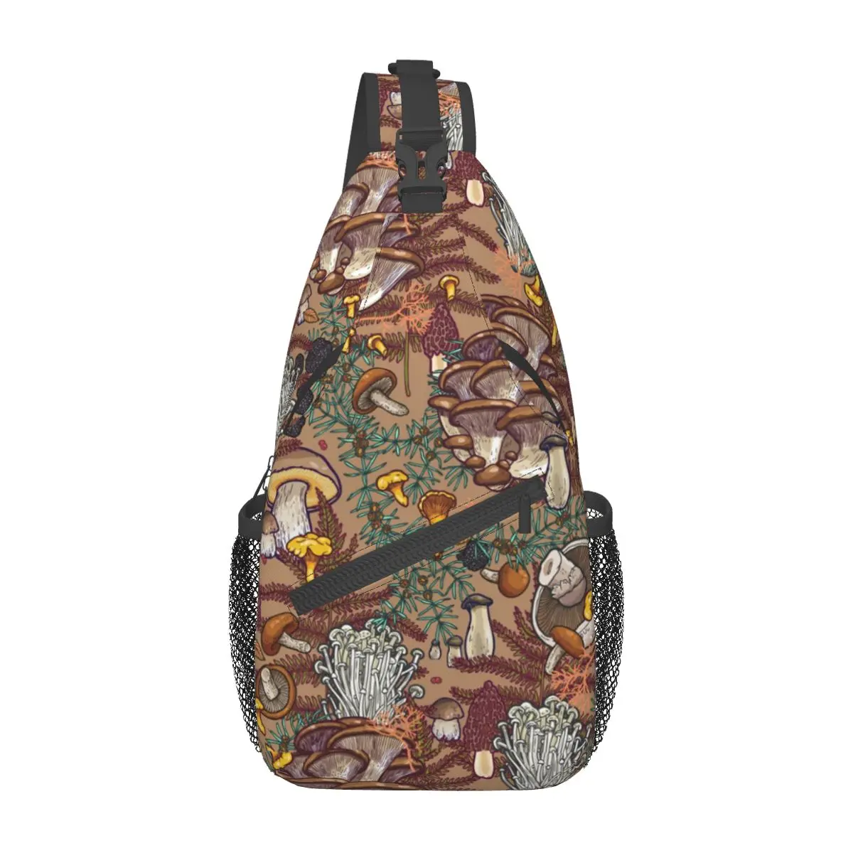 

Beige Mushroom Forest Sling Bag Chest Crossbody Shoulder Backpack Hiking Travel Daypacks Psychedelic Printed Bags