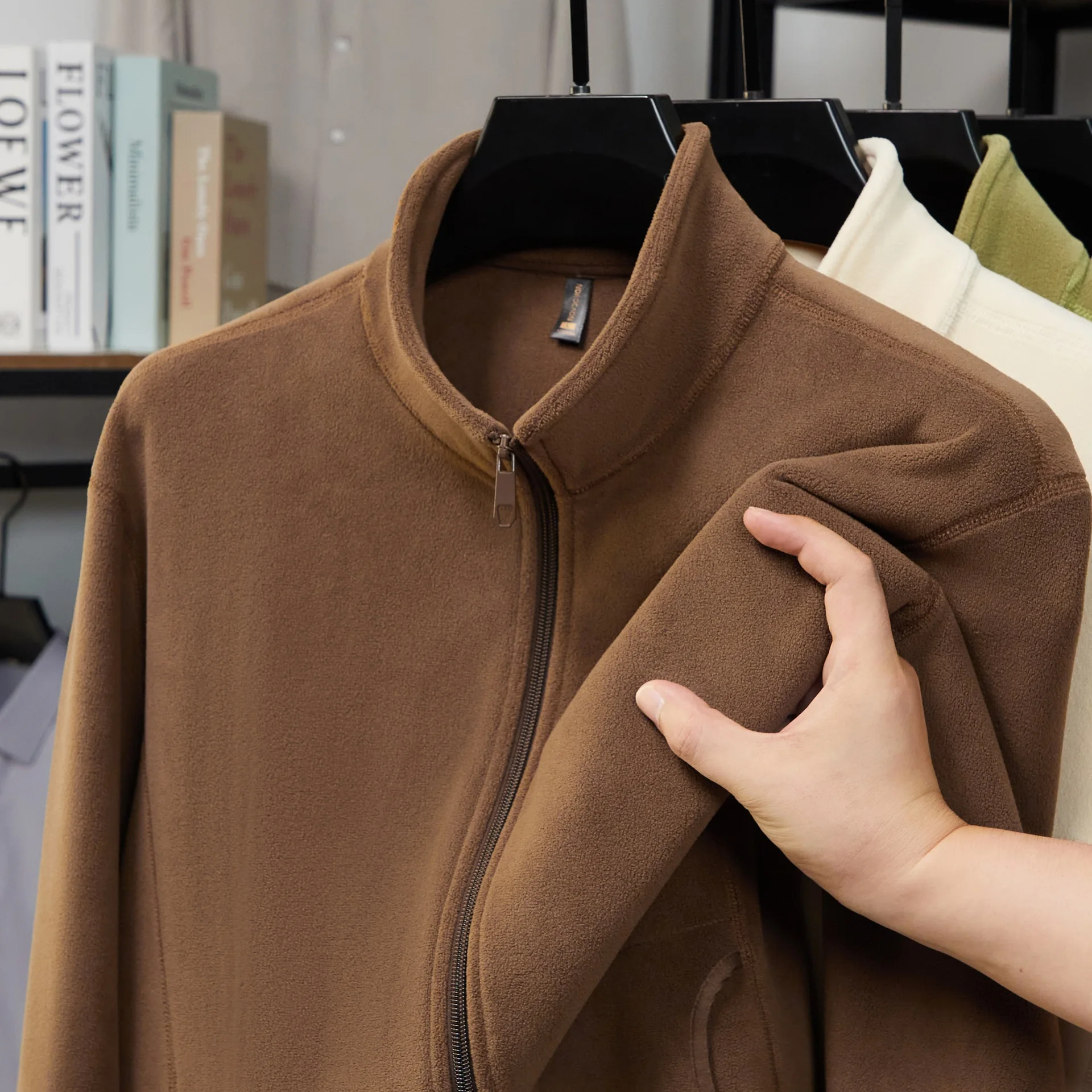 

Men's Double-Sided Fce Thiened Warm Casual Hoodie Jaet Stand Fit Color Open Cardigan Faion Urban Sle Poly...