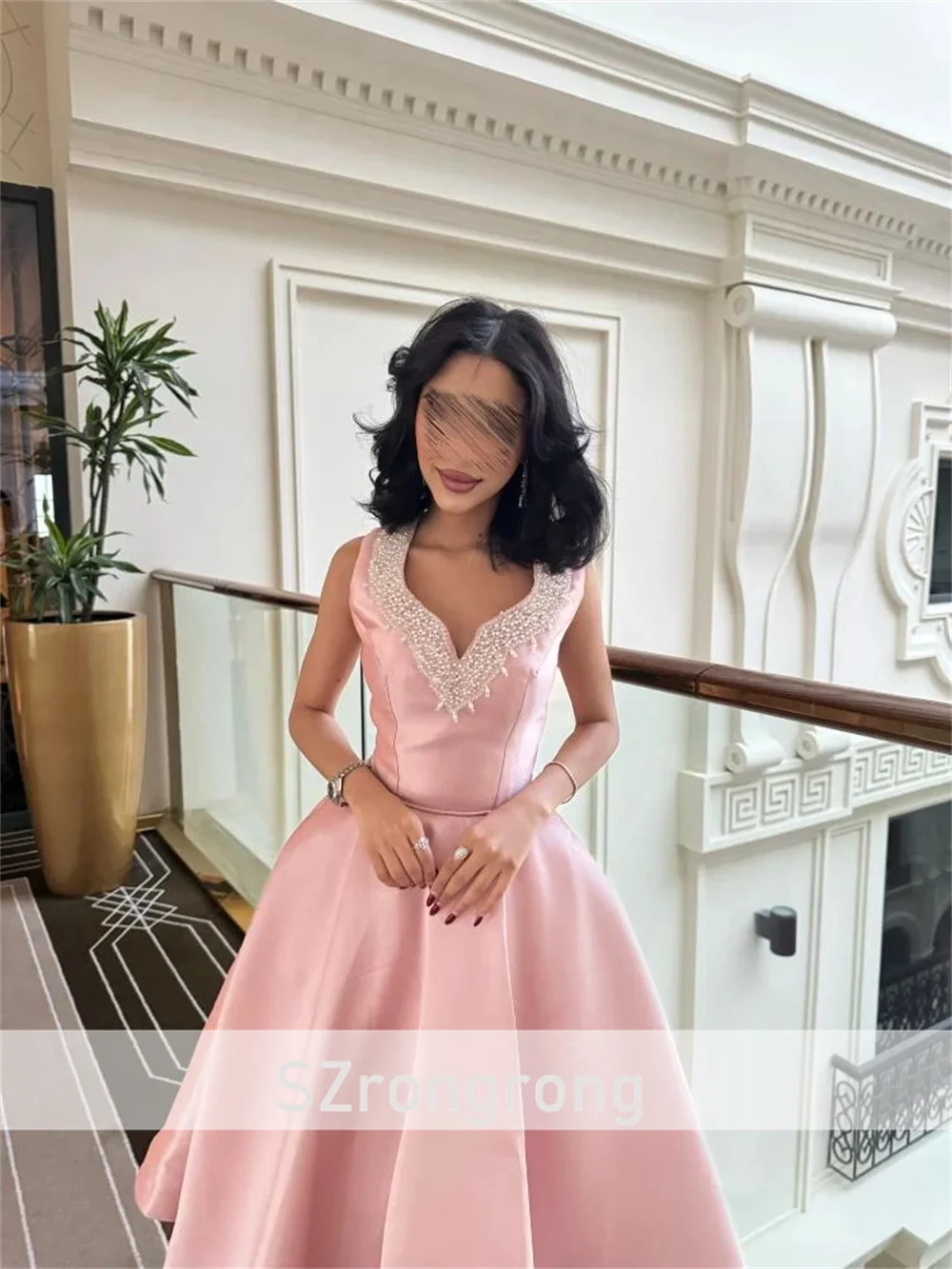 Скромное атласное вечернее арабское платье без рукавов по индивидуальному заказу, трапециевидное платье с открытой спиной и бисером, вечернее платье для выпускного вечера для свадьбы